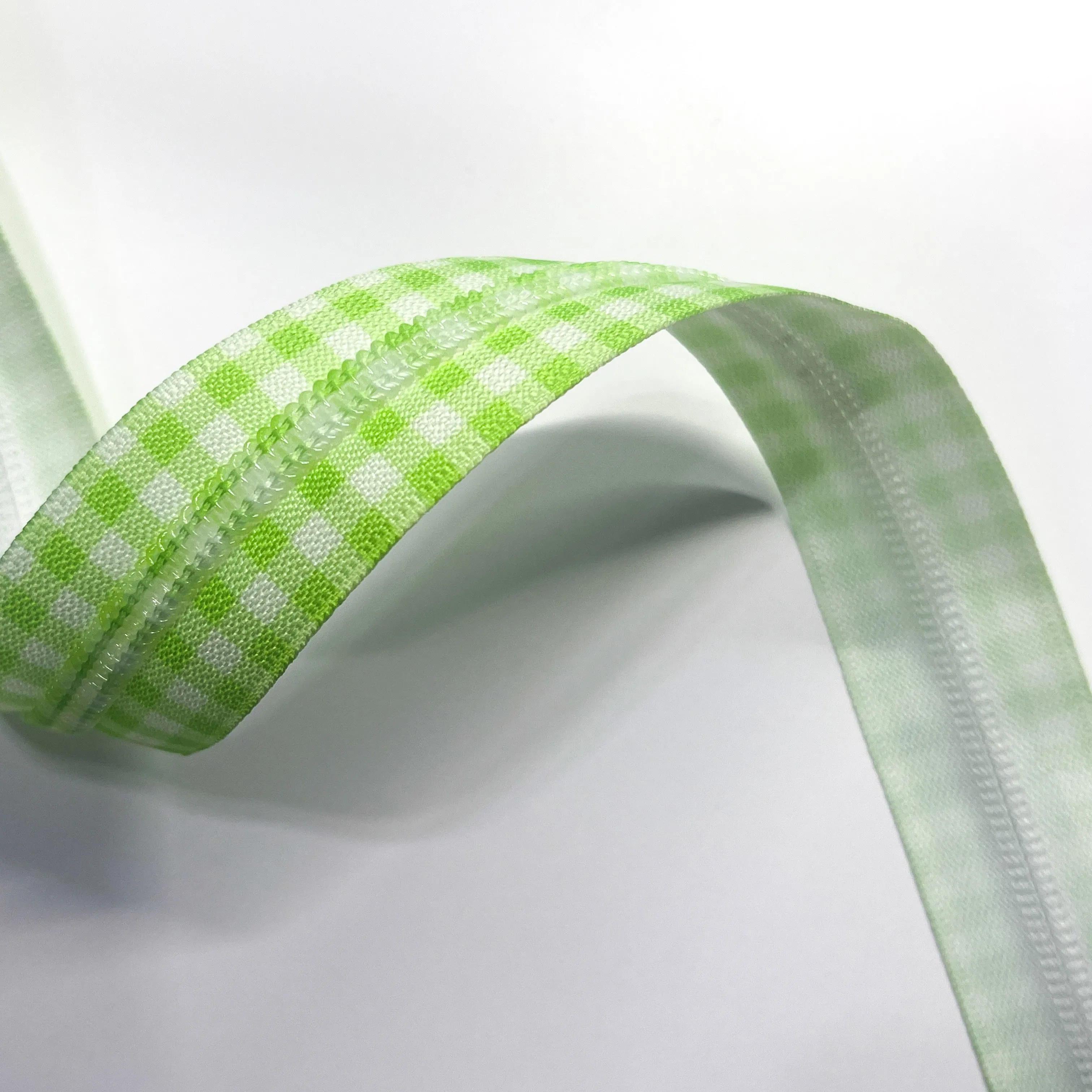 #5 Zipper Tape - 3 yard cut - Lime Green Plaid