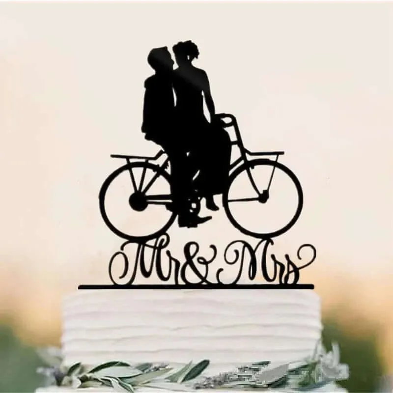 Acrylic Cycling Bicycle Style Wedding Cake Topper