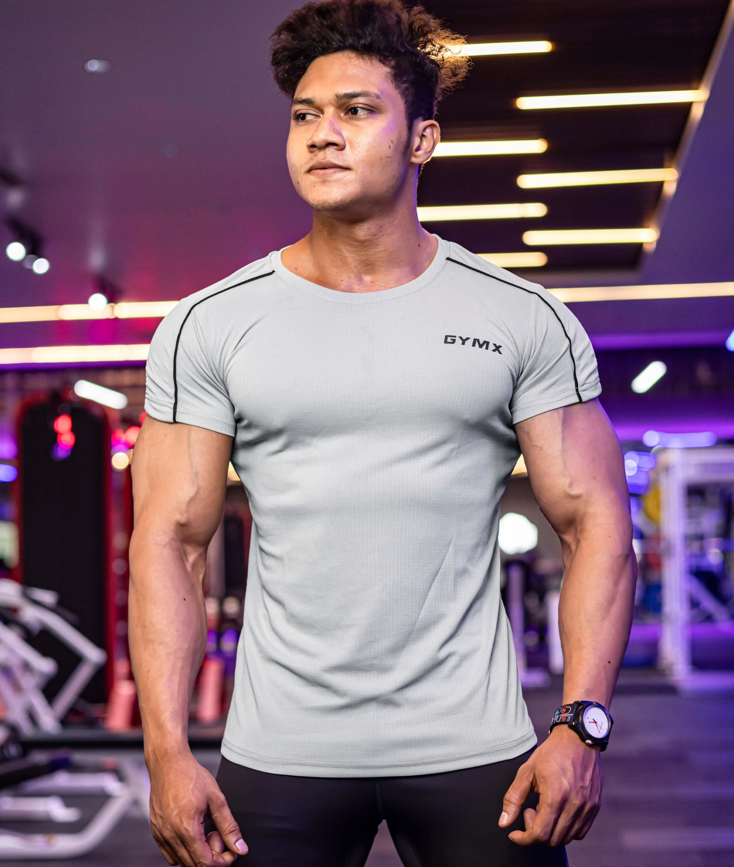 Active Air Checks GymX Tee: Cloud Grey - Sale