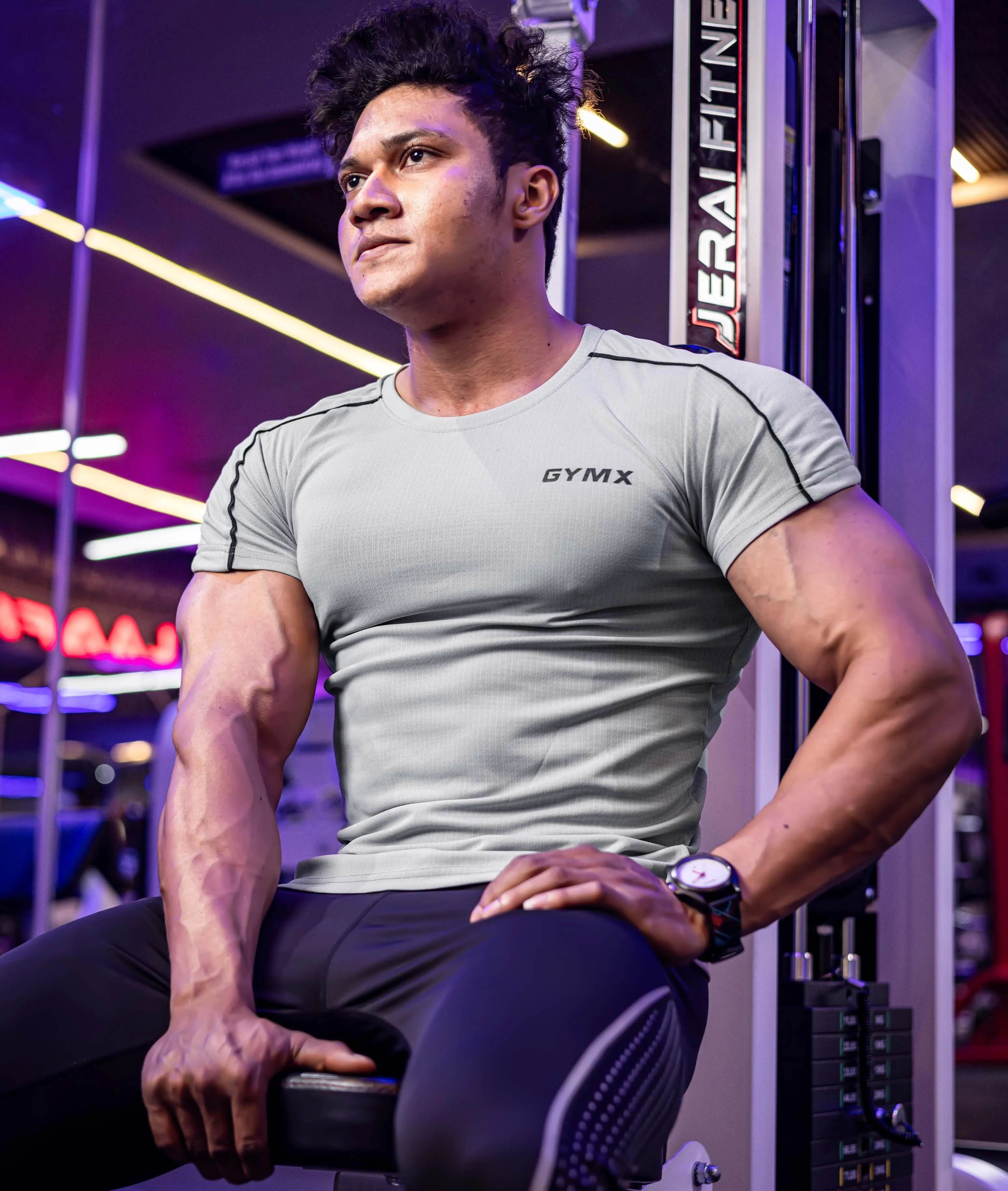 Active Air Checks GymX Tee: Cloud Grey - Sale