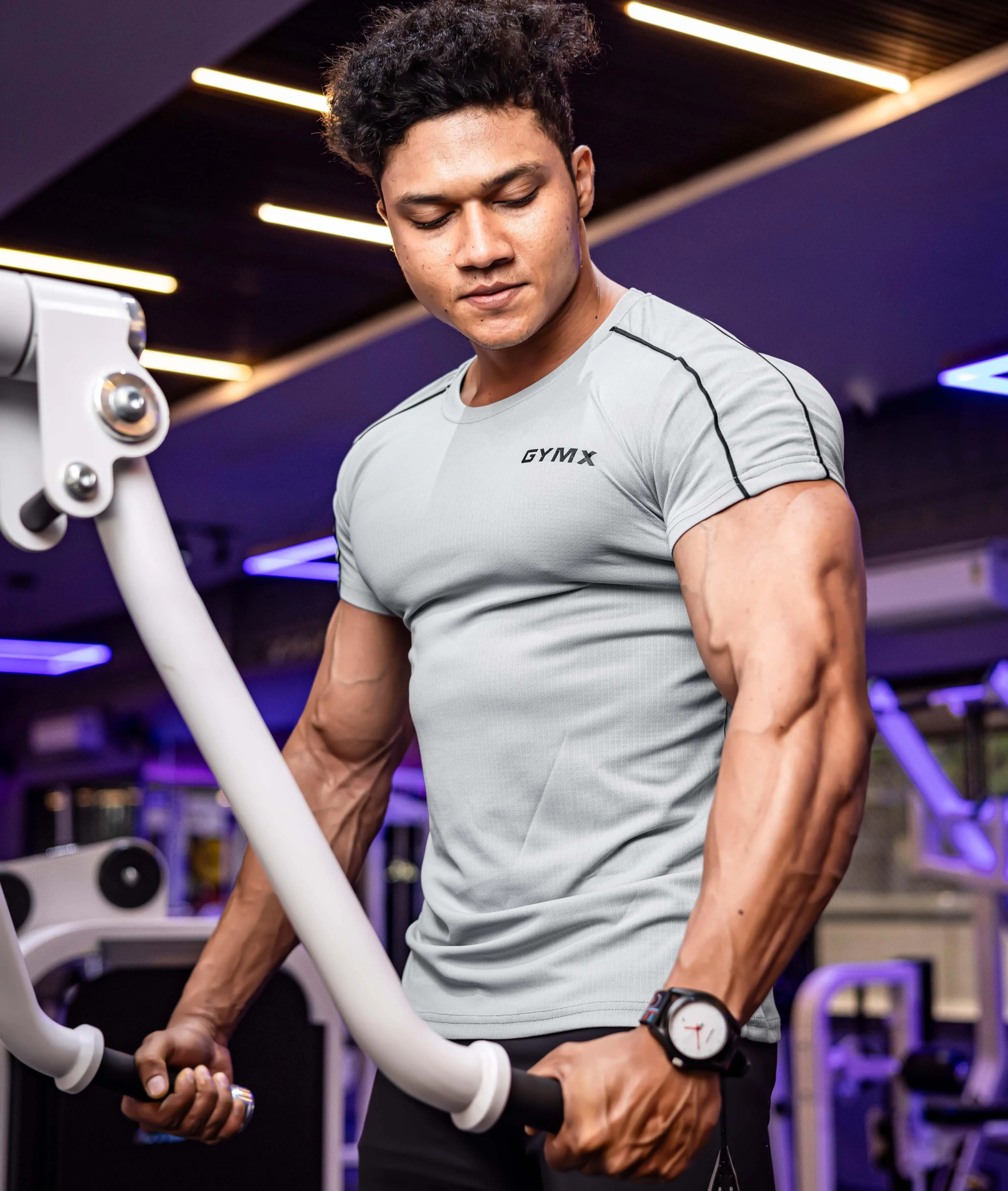 Active Air Checks GymX Tee: Cloud Grey - Sale