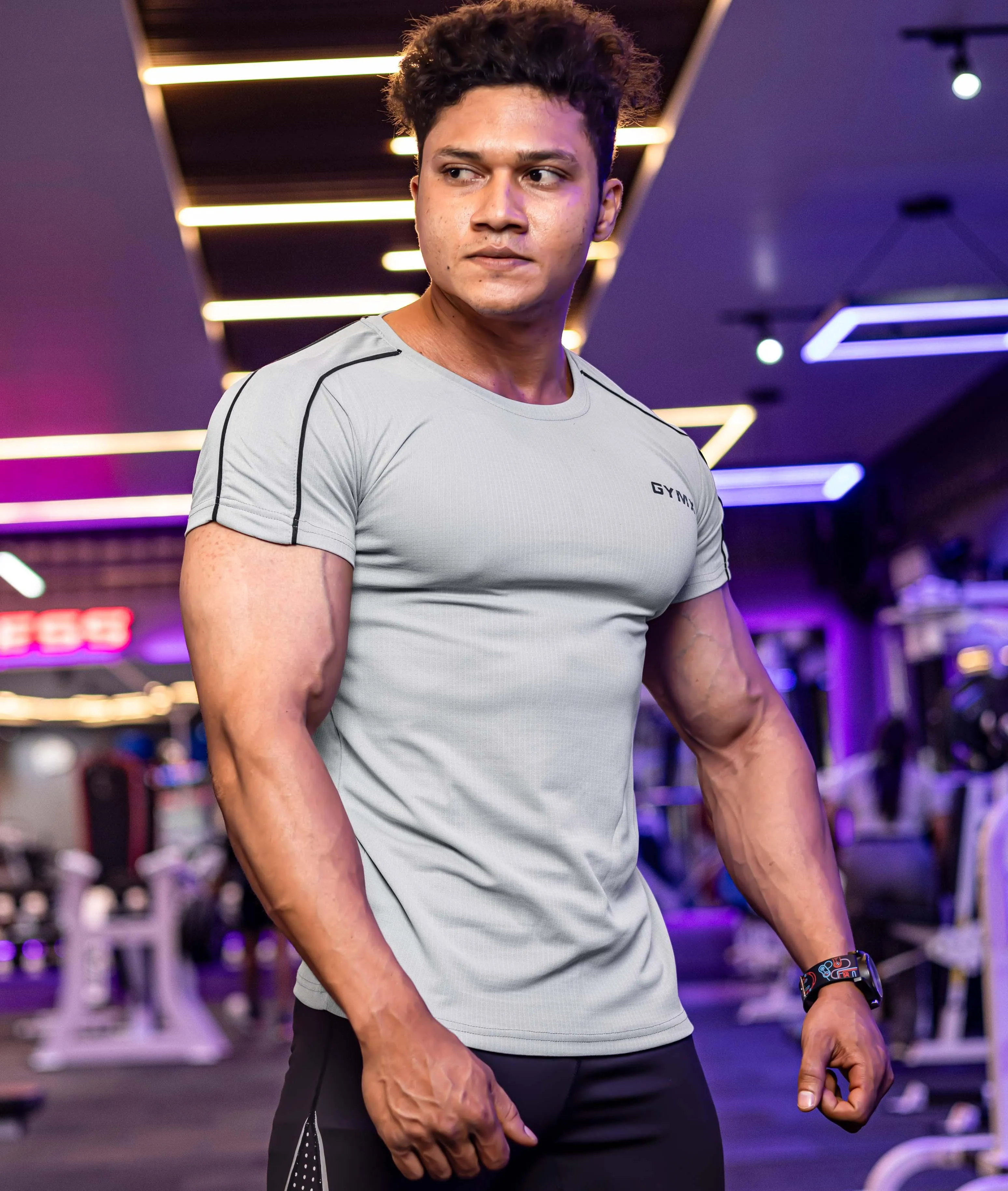 Active Air Checks GymX Tee: Cloud Grey - Sale