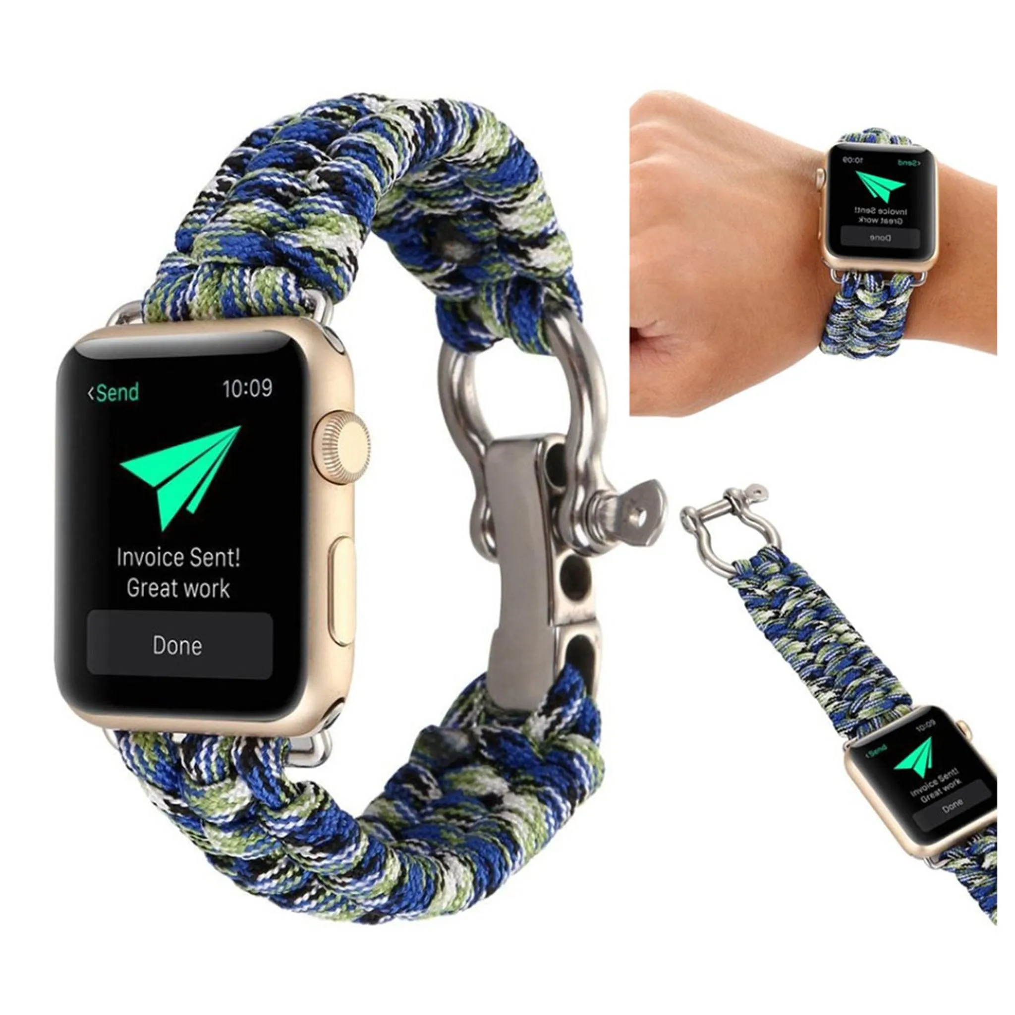 Apple Watch Series 4 40mm braided rope watch strap - Blue / Green