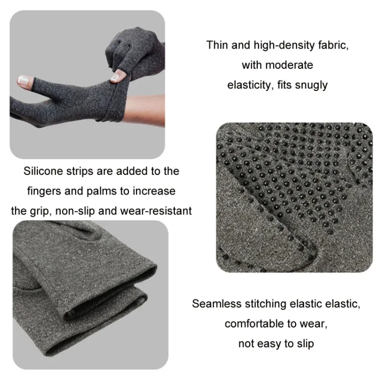 Arthritis Rehabilitation Silicone Non-slip Cycling Half Finger Gloves, Size: S(Gray)