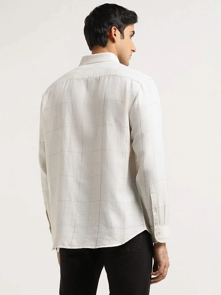 Ascot White Checked Cotton Relaxed Fit Shirt