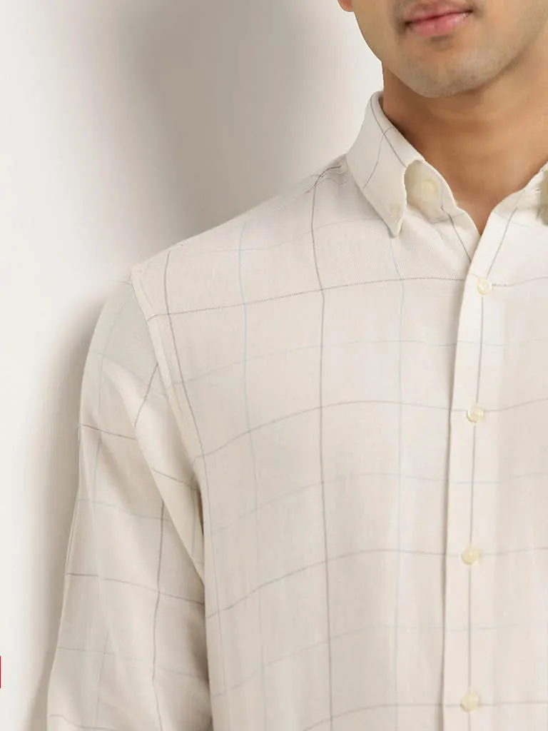 Ascot White Checked Cotton Relaxed Fit Shirt