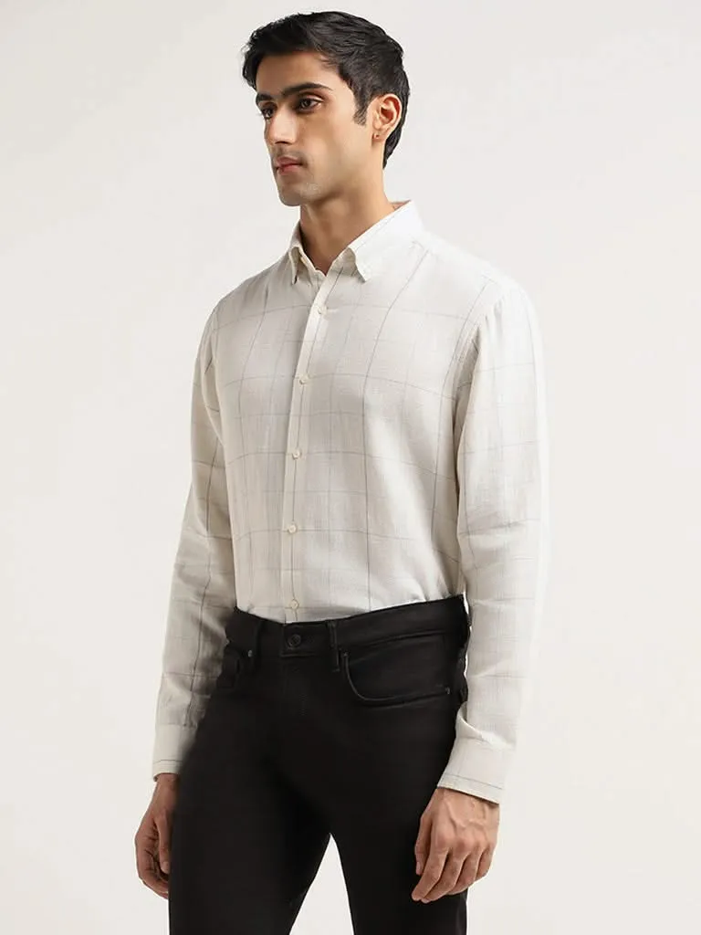 Ascot White Checked Cotton Relaxed Fit Shirt