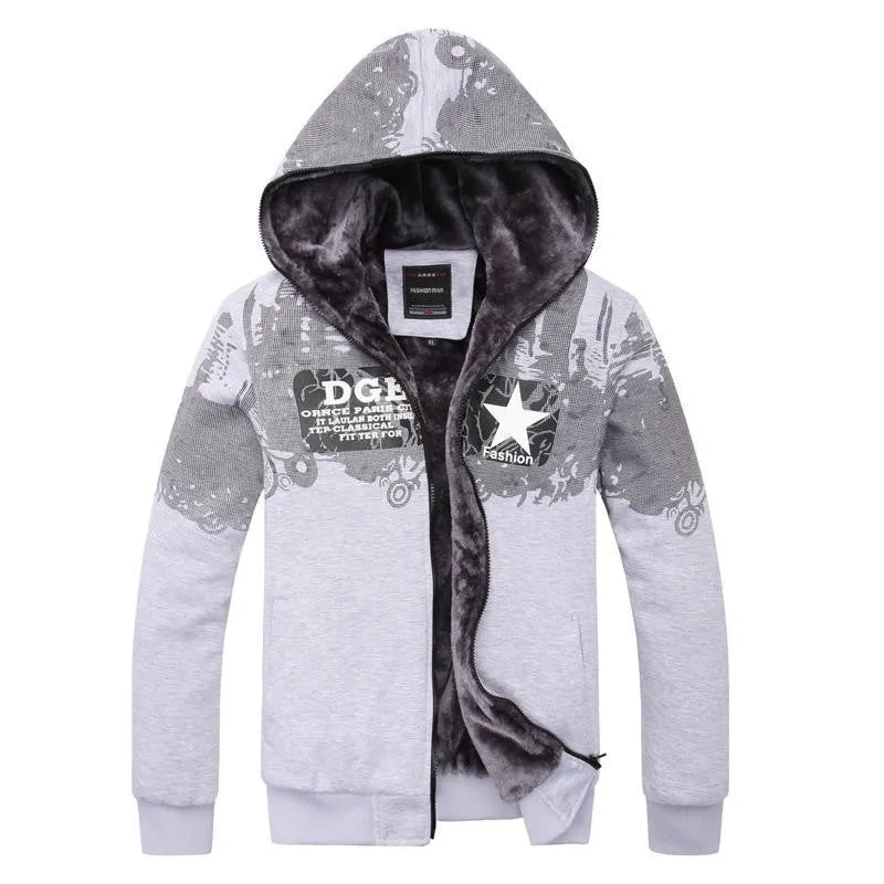 Autumn Winter New Thick With Velet Sweatshirt Men Slim Casual Printed Man Hoody