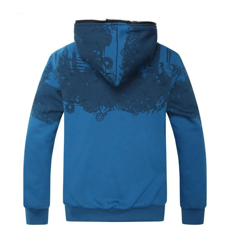 Autumn Winter New Thick With Velet Sweatshirt Men Slim Casual Printed Man Hoody