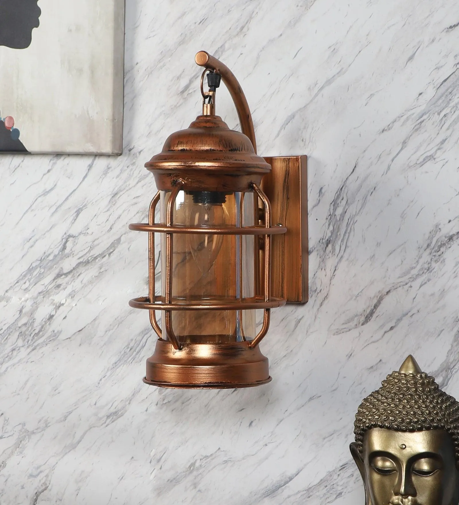 Beeso Copper Iron Lantern Wall Lamp Light For Indoor & Outdoor Decor