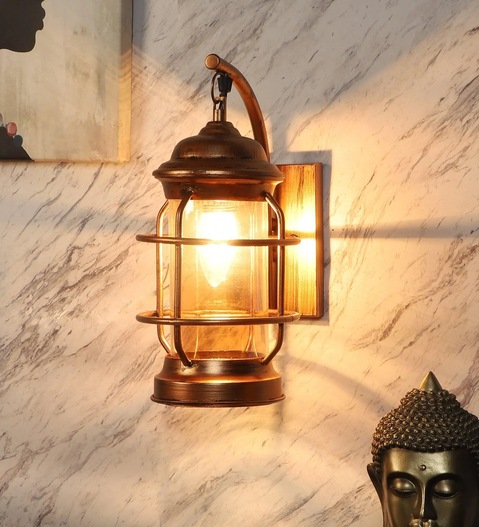 Beeso Copper Iron Lantern Wall Lamp Light For Indoor & Outdoor Decor