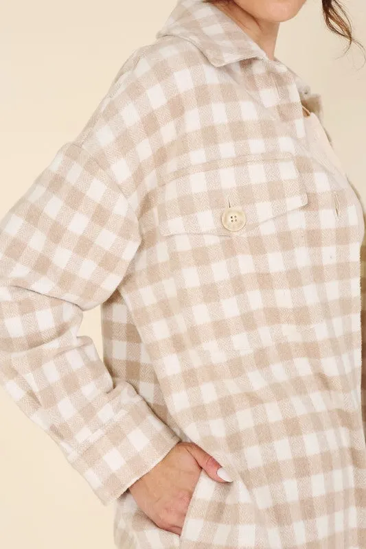 Beige Check Longline Shacket