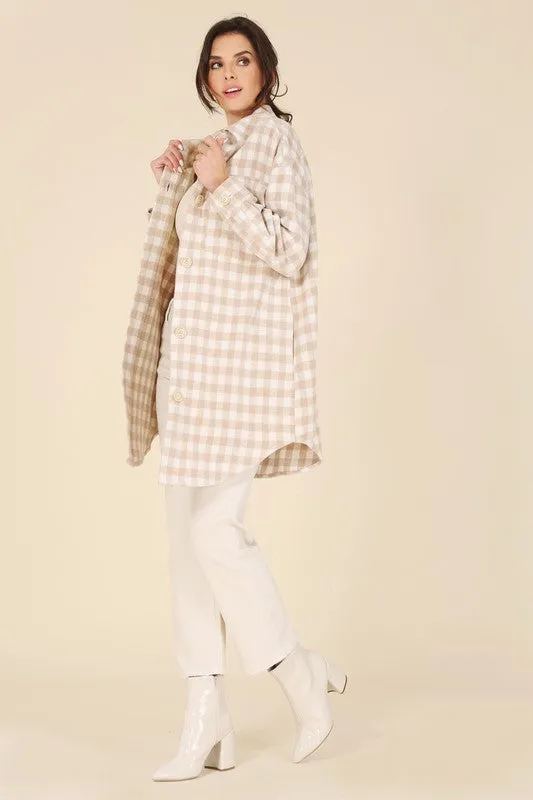 Beige Check Longline Shacket