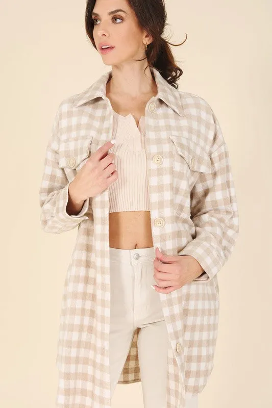 Beige Check Longline Shacket