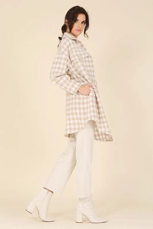 Beige Check Longline Shacket