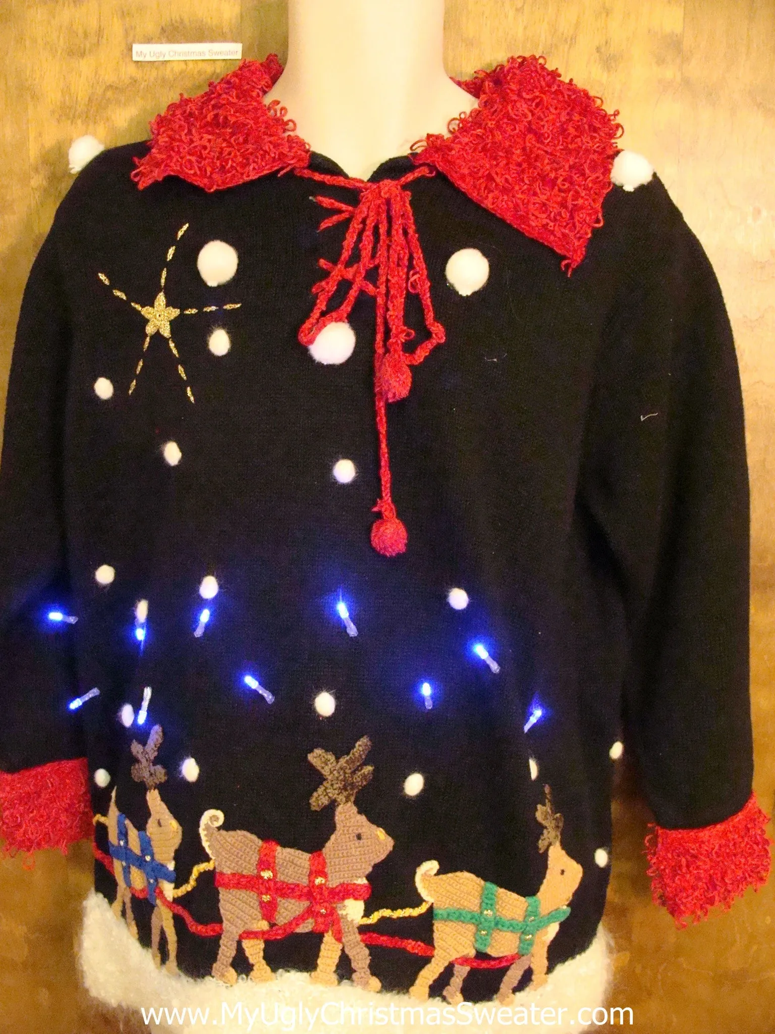 BEST 80s Amazing 2sided Santa and Reindeer Light Up Ugly Xmas Sweater