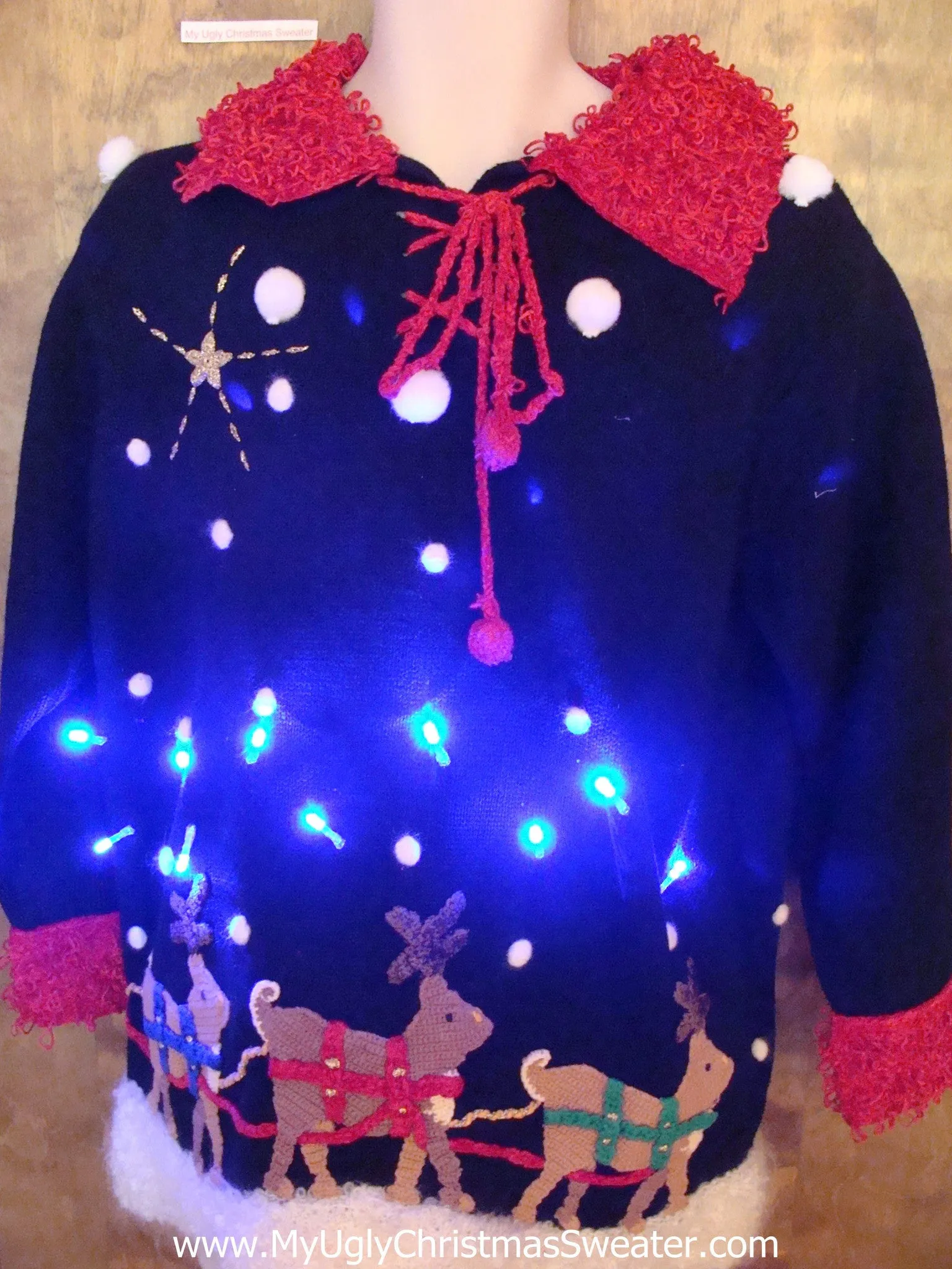 BEST 80s Amazing 2sided Santa and Reindeer Light Up Ugly Xmas Sweater