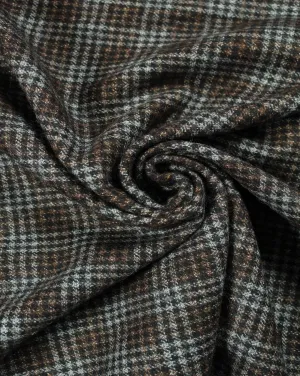 Black And Grey Glen Checks Pattern Woolen Tweed Fabric