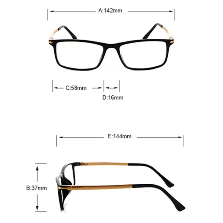 Black Frame Spring Hinge Anti Fatigue & Blue-ray Presbyopic Glasses,  1.00D