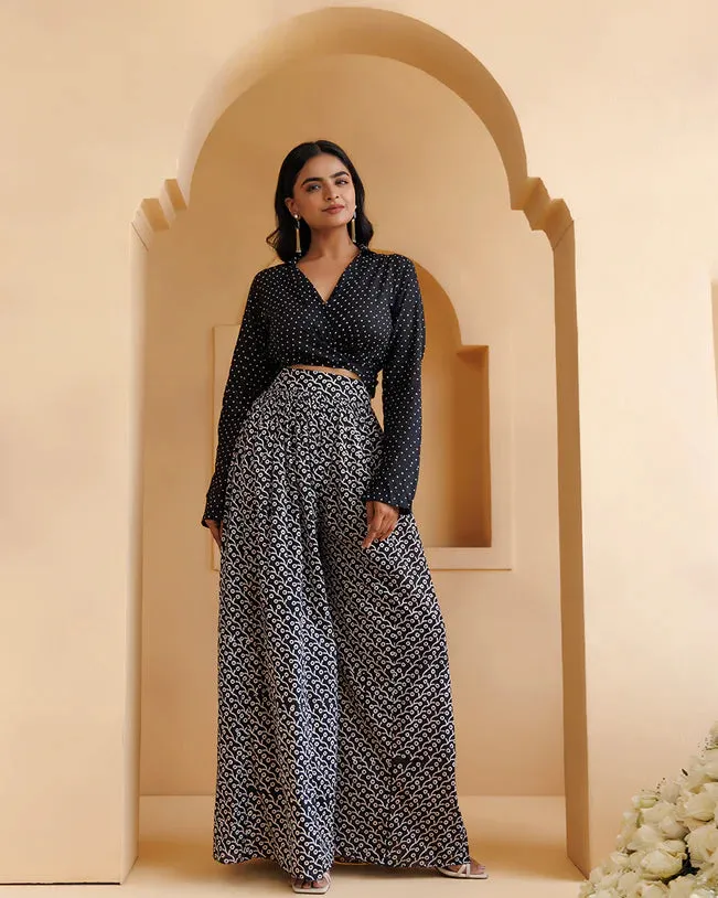 Black Mul-Mul Hand Block Printed Palazzo Set