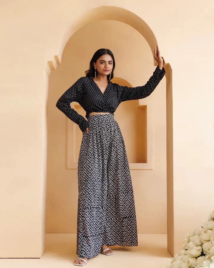 Black Mul-Mul Hand Block Printed Palazzo Set