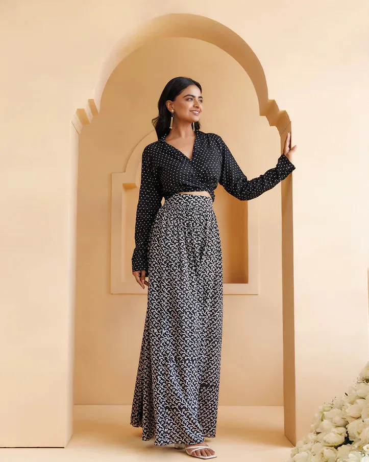 Black Mul-Mul Hand Block Printed Palazzo Set