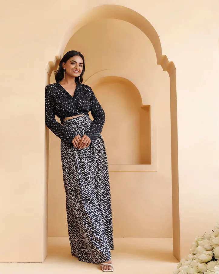 Black Mul-Mul Hand Block Printed Palazzo Set