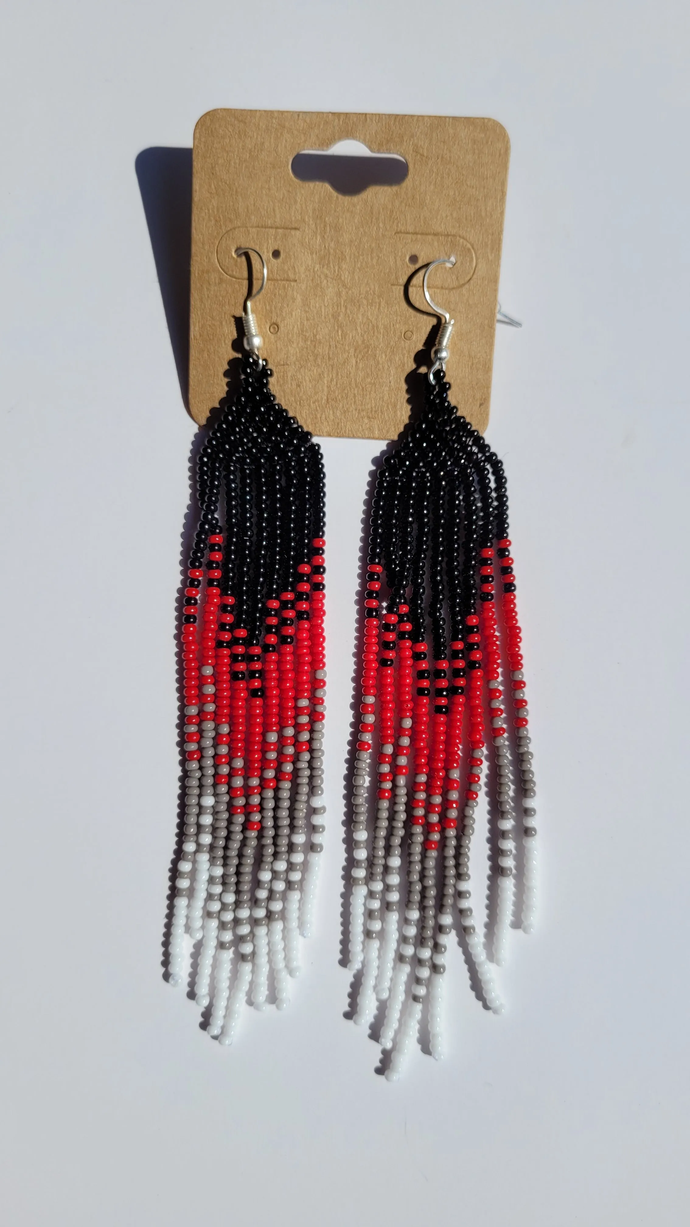 Black Red Beaded Ombre Fringe Earrings