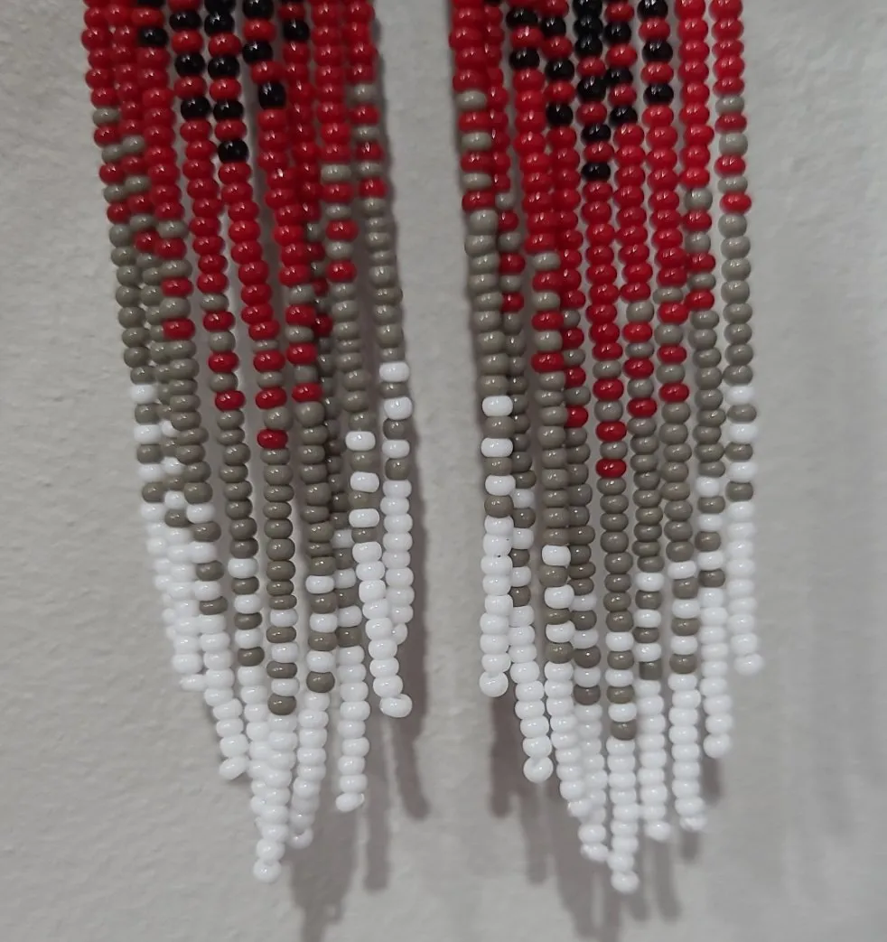 Black Red Beaded Ombre Fringe Earrings