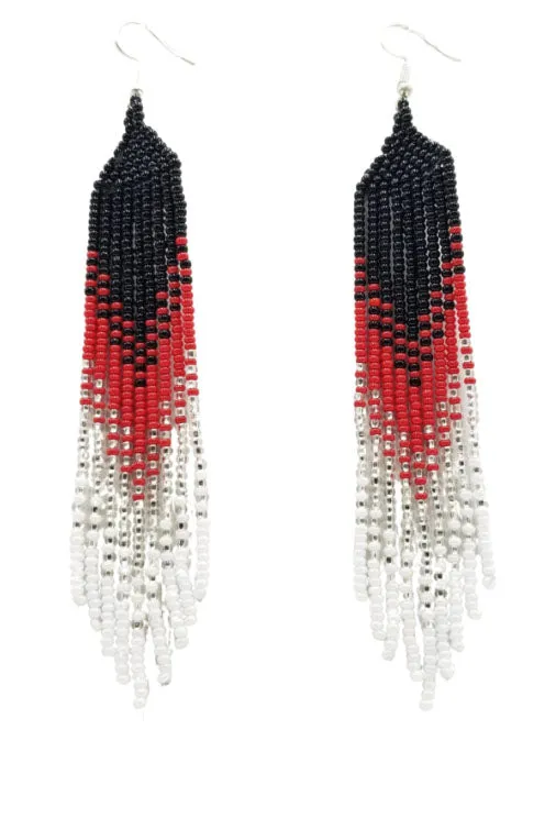 Black Red Beaded Ombre Fringe Earrings