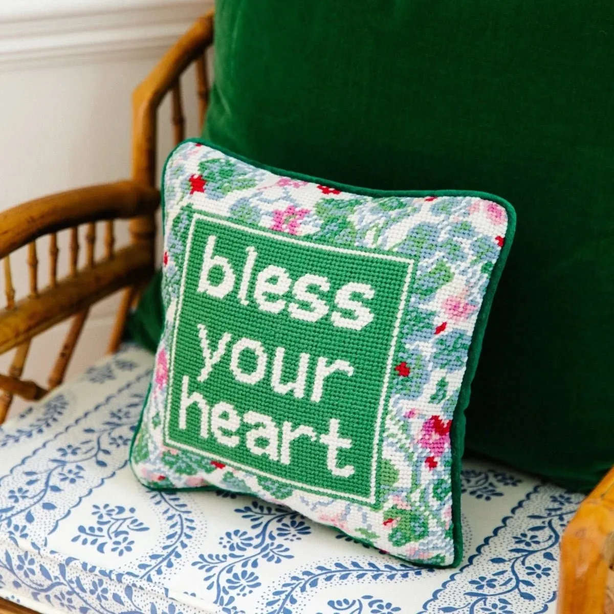 Bless your Heart Needlepoint Pillow by Furbish Studio