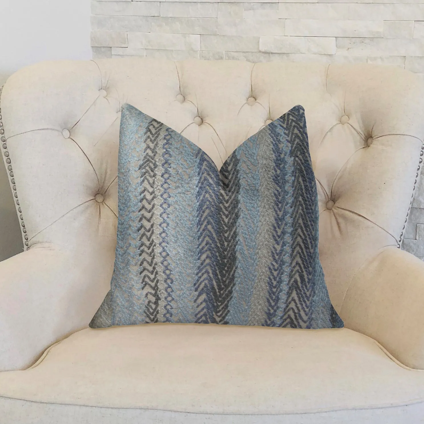 Blue Gate Gray Blue and Taupe Handmade Luxury Pillow