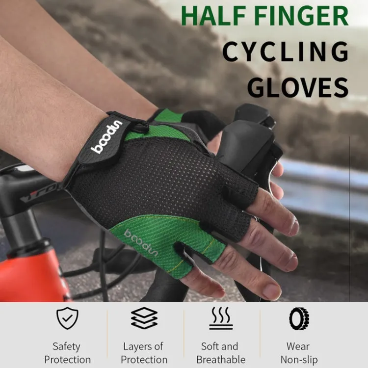 BOODUN 1408 4D Silicone Shock Absorbing Half Finger Breathable Bicycle Outdoor Riding Gloves, Size:L(Black and Green)