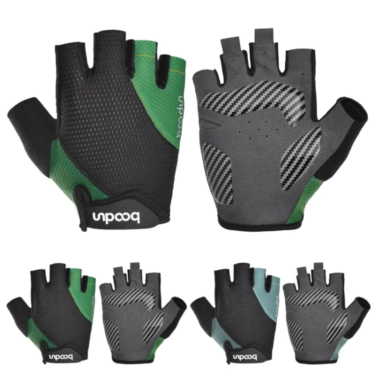 BOODUN 1408 4D Silicone Shock Absorbing Half Finger Breathable Bicycle Outdoor Riding Gloves, Size:L(Black and Green)