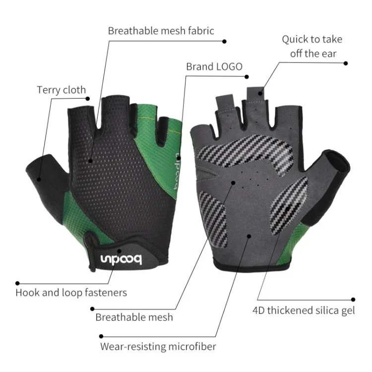 BOODUN 1408 4D Silicone Shock Absorbing Half Finger Breathable Bicycle Outdoor Riding Gloves, Size:L(Black and Green)