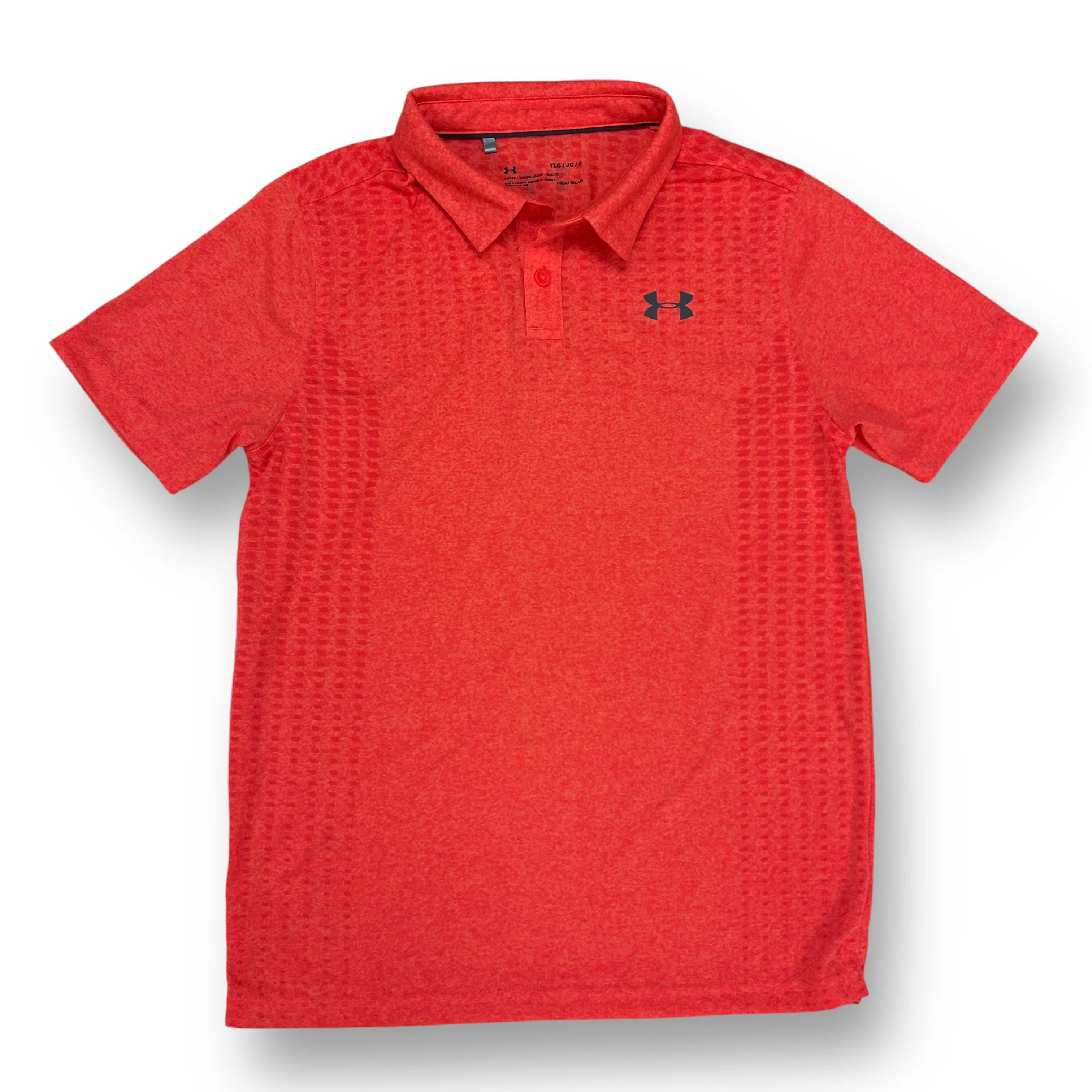 Boys Under Armour Size 12/14 YLG Bright Red Loose Fit Short Sleeve Polo Shirt