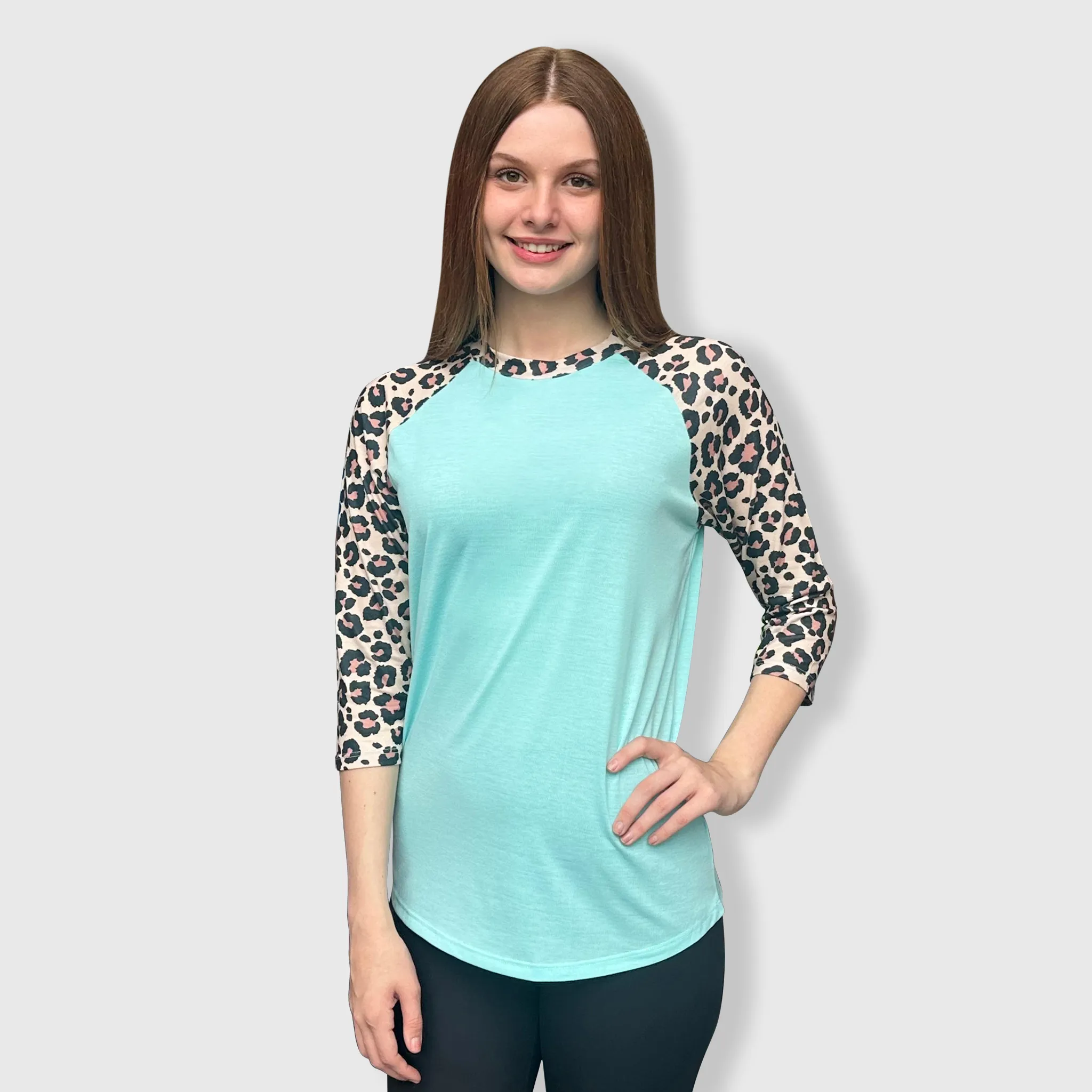 Cheetah Light Cyan Polyester Top