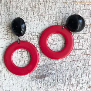 Cherry Red & Black Donut Drop Earrings