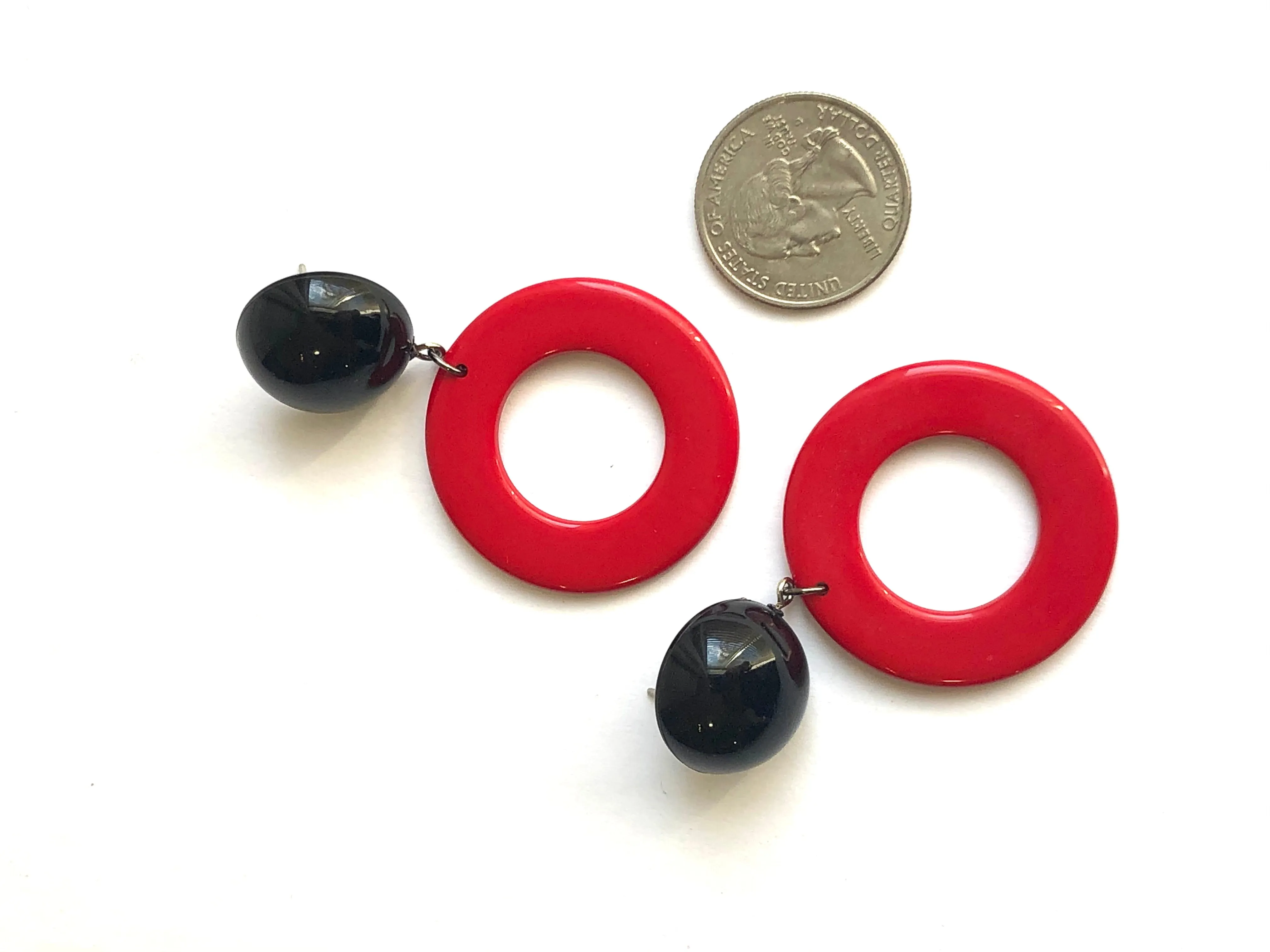 Cherry Red & Black Donut Drop Earrings