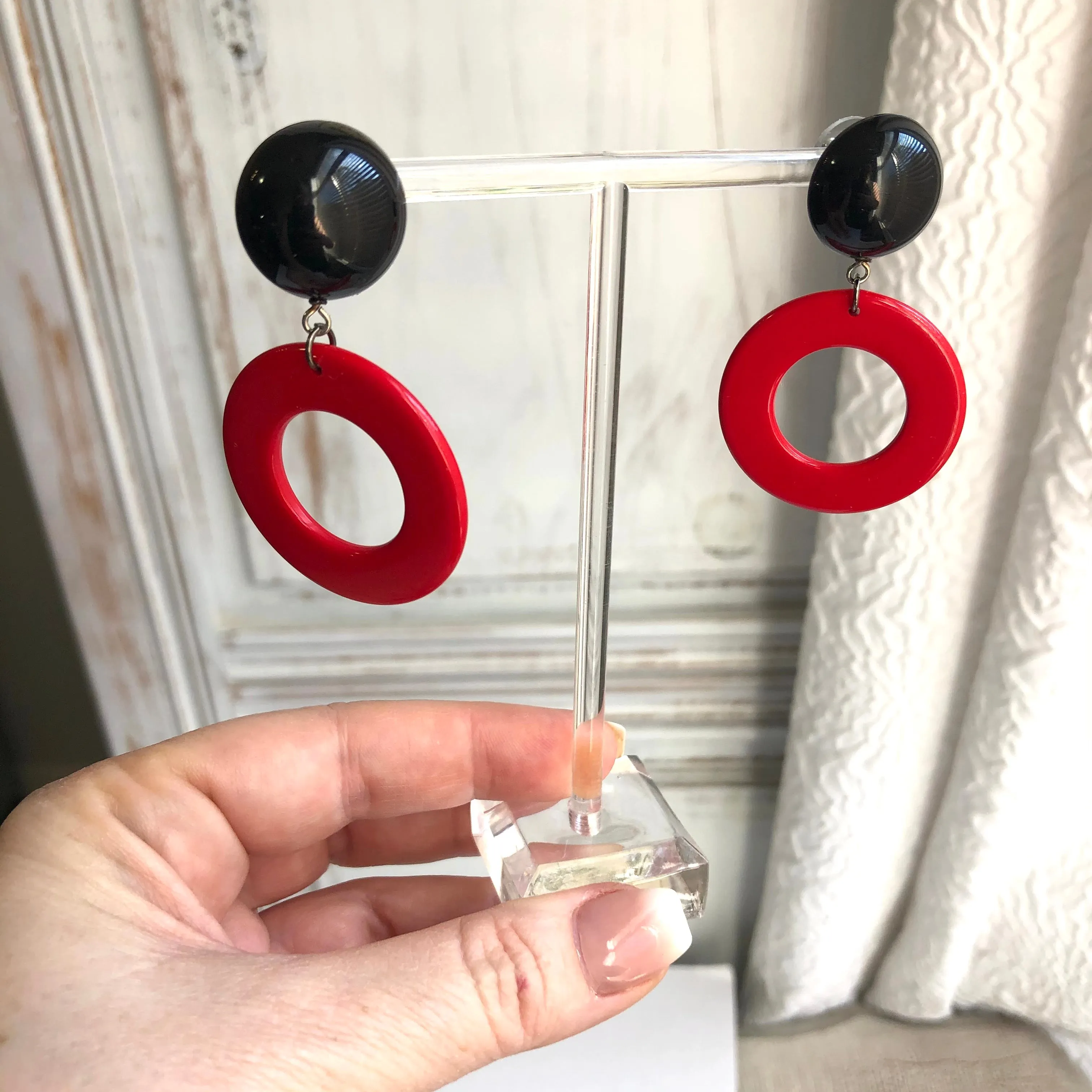 Cherry Red & Black Donut Drop Earrings