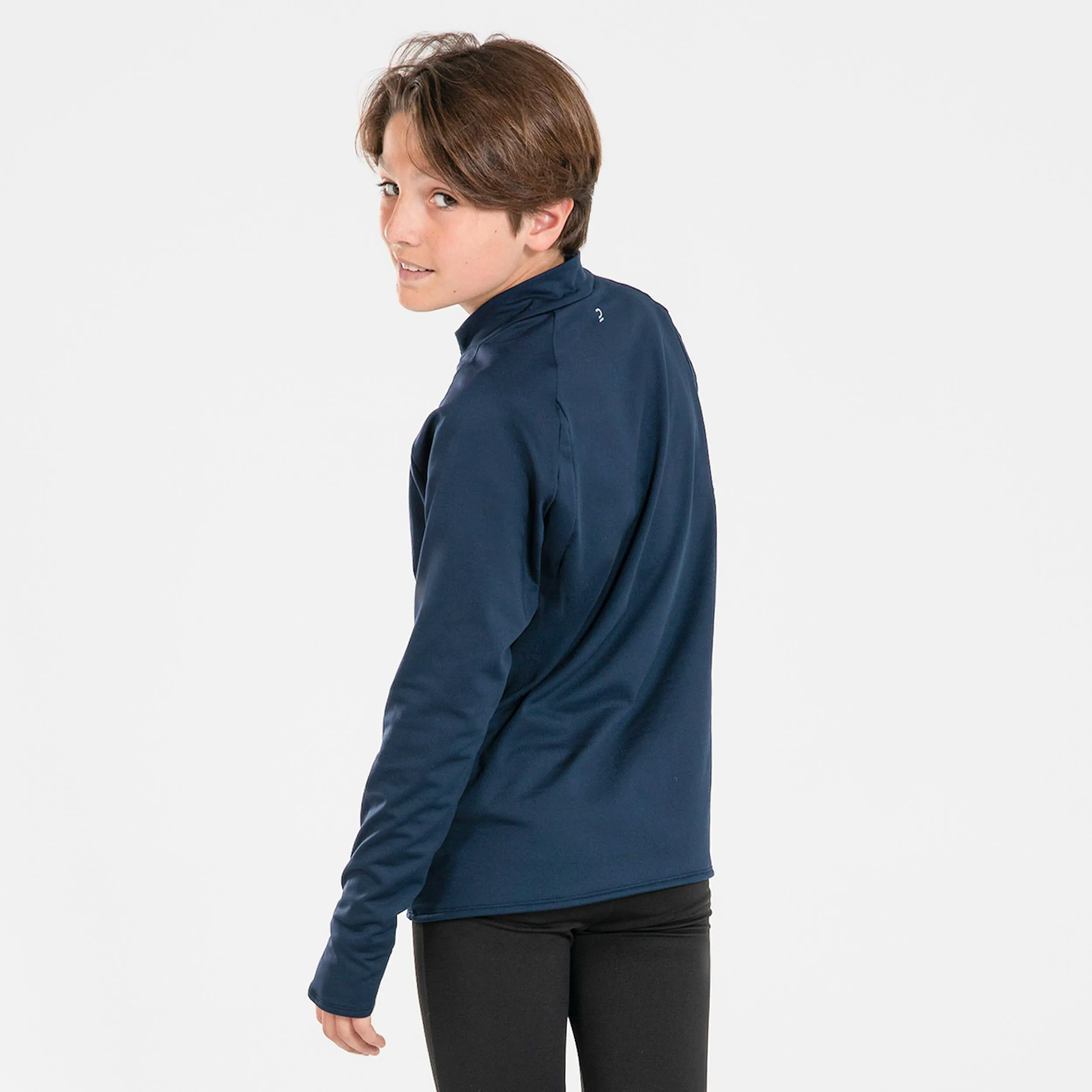 Children's Long Sleeve 1/2 Zip Running Shirt - Warm Navy KIPRUN dark blue