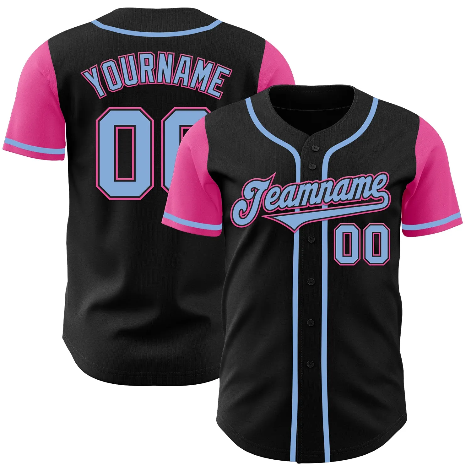 Custom Black Light Blue-Pink Authentic Two Tone Baseball Jersey