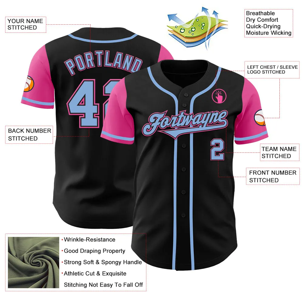 Custom Black Light Blue-Pink Authentic Two Tone Baseball Jersey