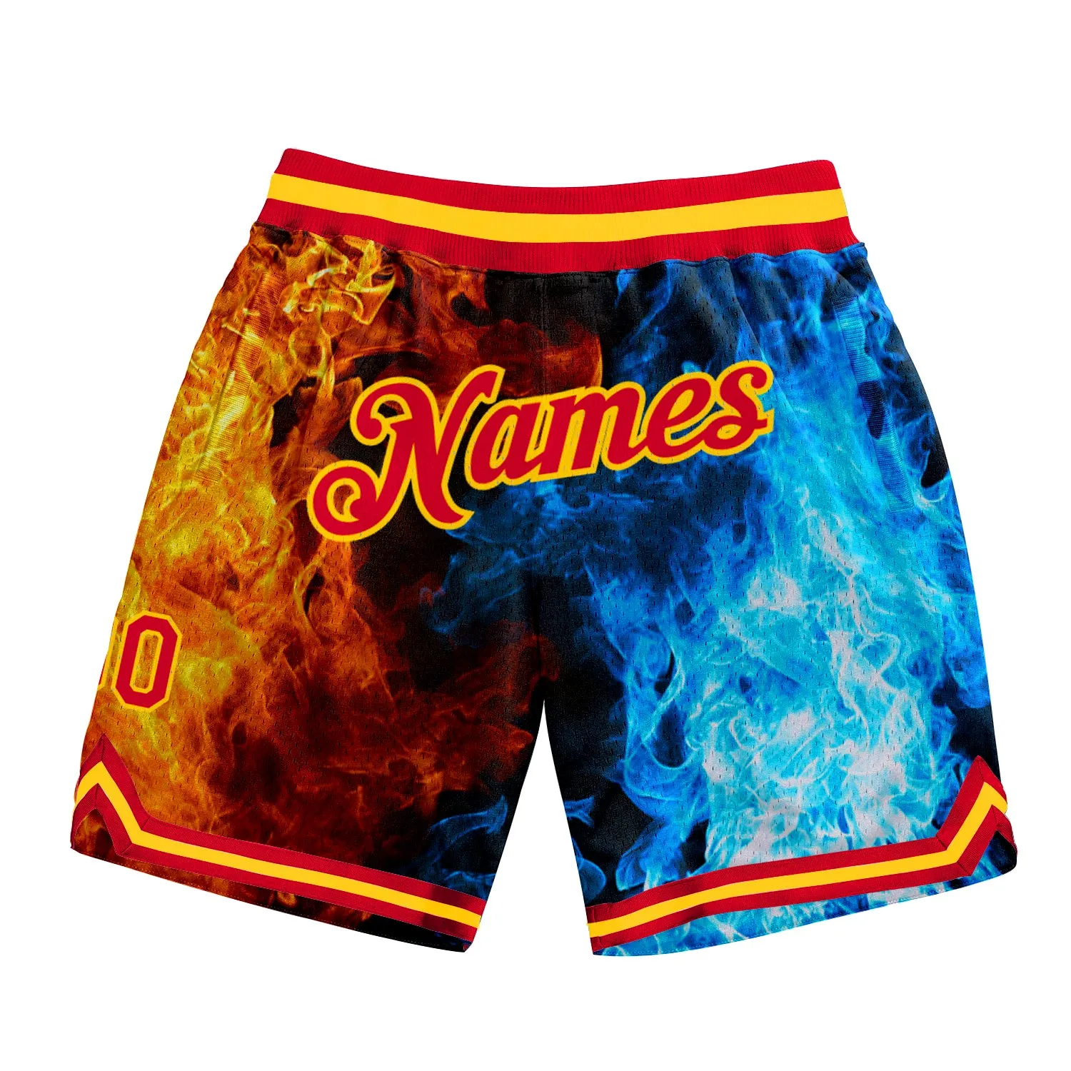 Custom Black Red-Gold 3D Pattern Design Flame Authentic Basketball Shorts