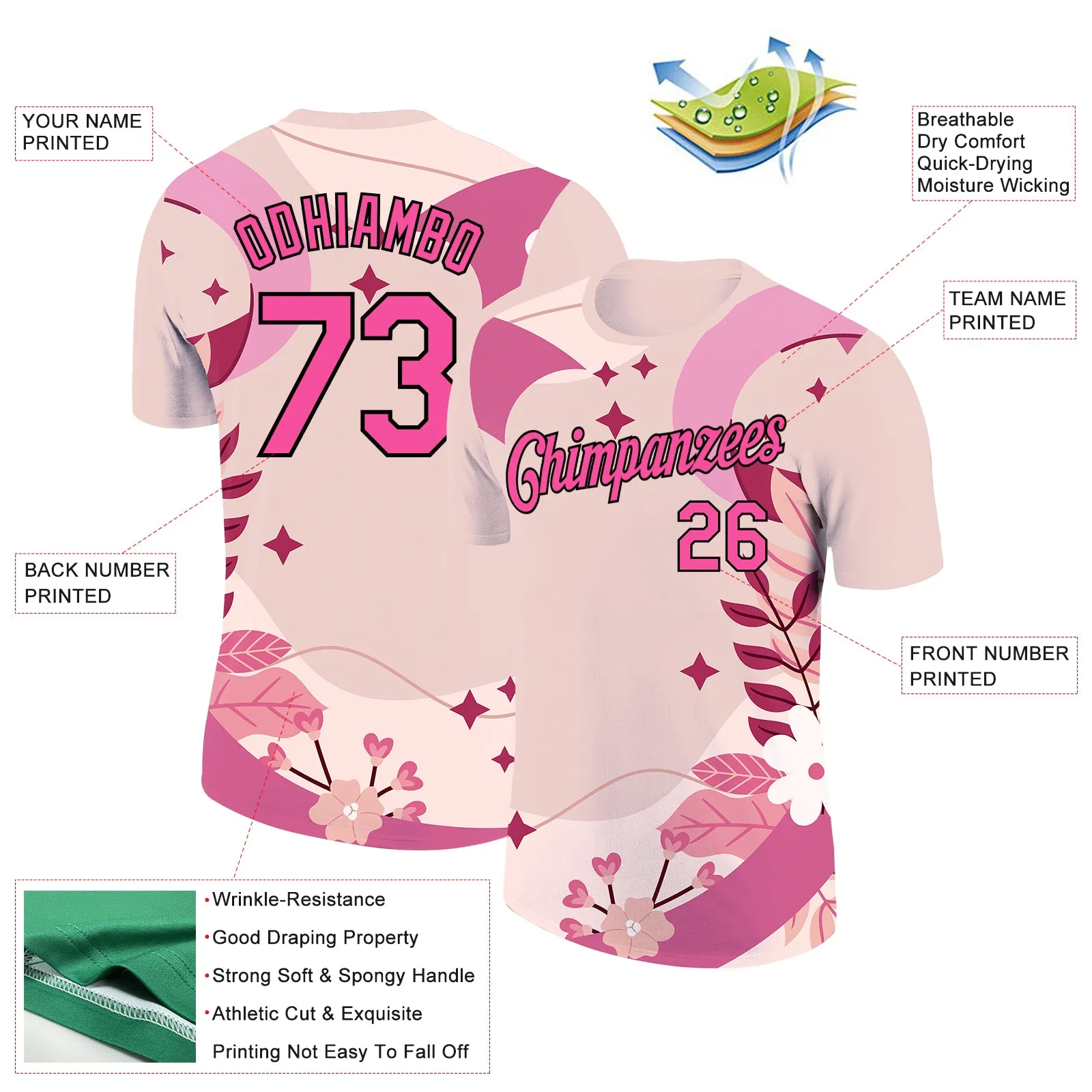 Custom City Cream Pink-Black 3D Pink Ribbon Breast Cancer Performance T-Shirt