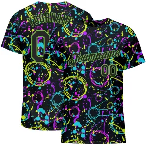 Custom Graffiti Pattern Black-Neon Green 3D Neon Splatter Performance T-Shirt