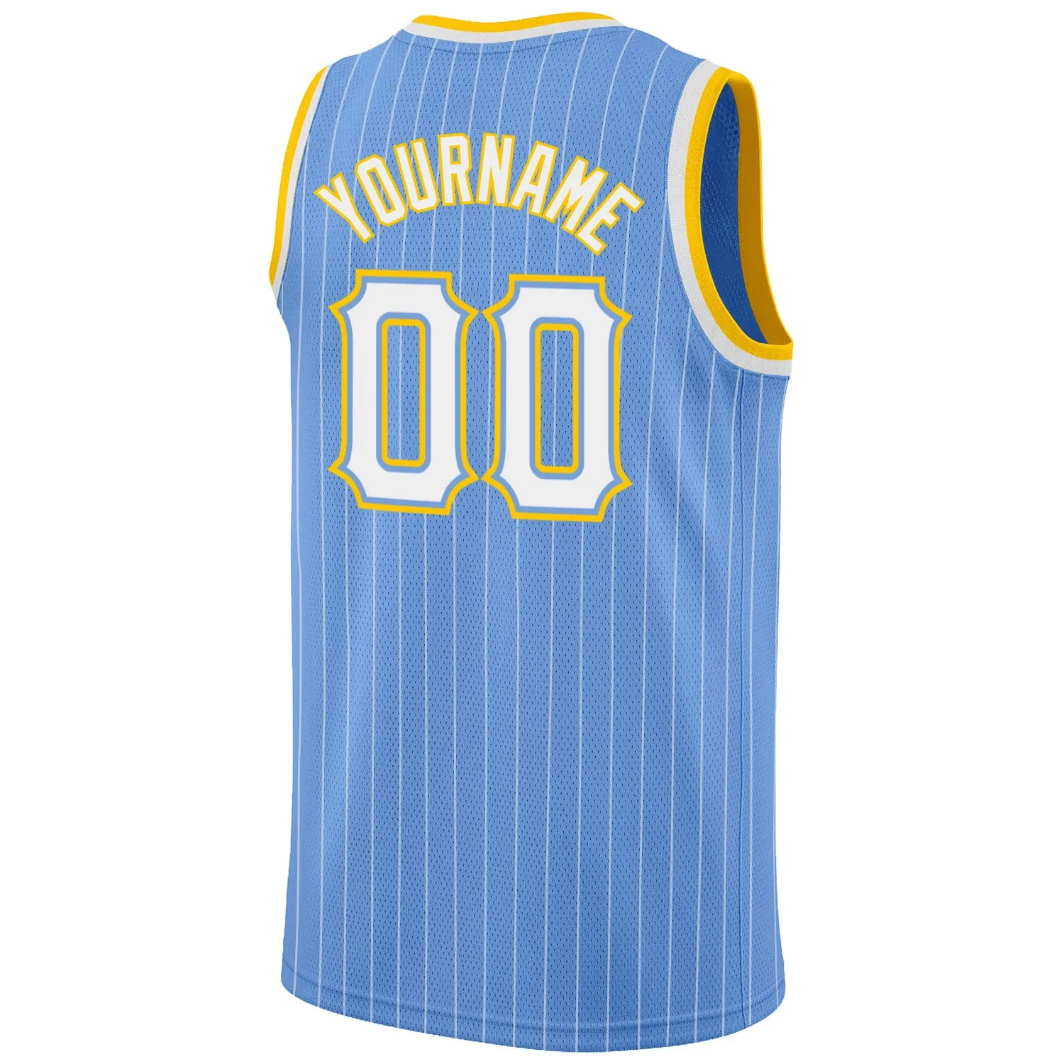 Custom Light Blue White Pinstripe White-Gold Authentic Basketball Jersey