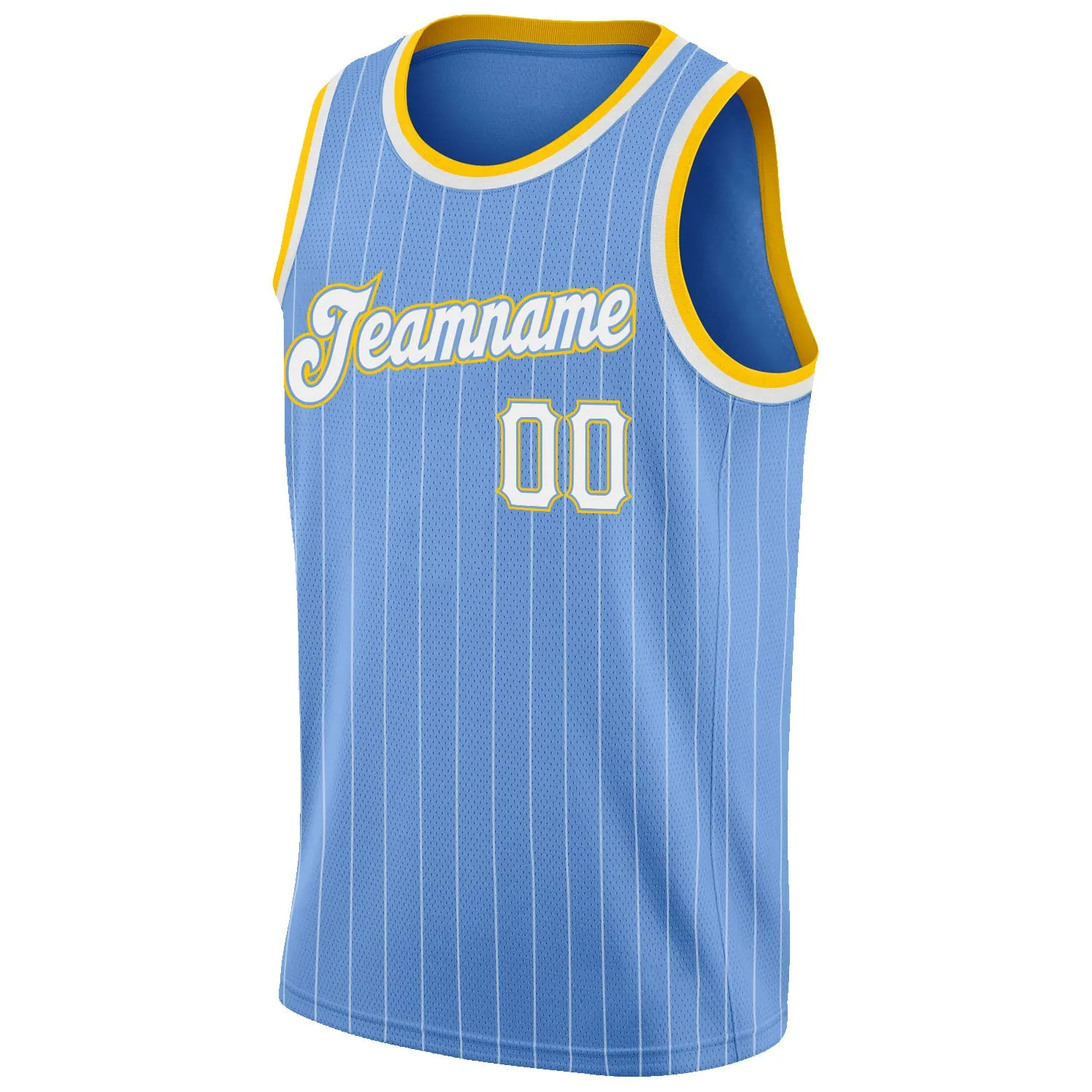 Custom Light Blue White Pinstripe White-Gold Authentic Basketball Jersey