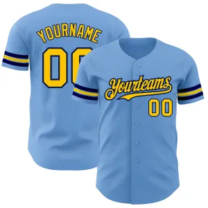 Custom Light Blue Yellow-Navy Authentic Baseball Jersey