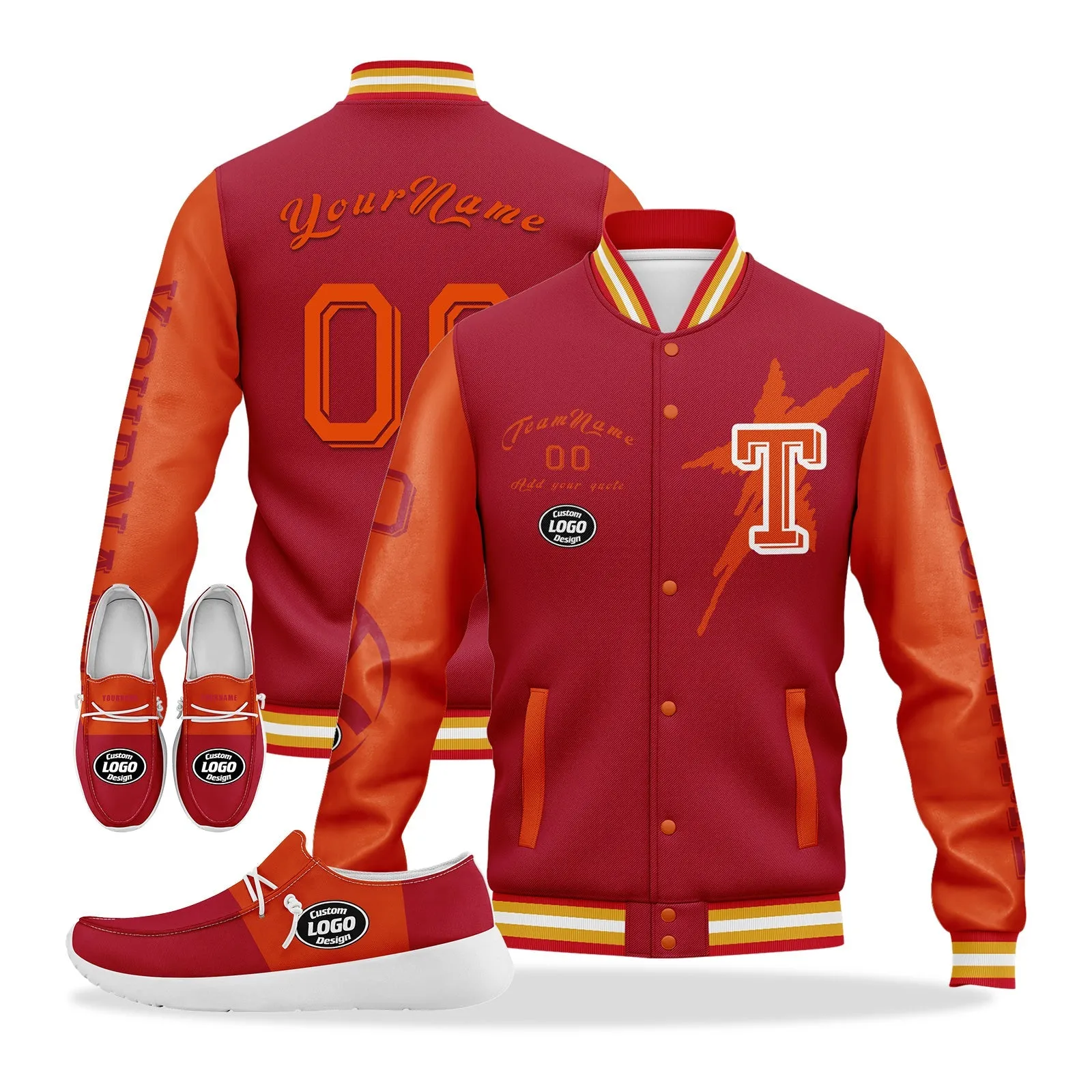 Custom Red Orange Tampa Bay Jacket and Sports Shoes Combo Offer Personalized Combo ZH-D020294-29